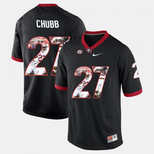 Men's #27 Nick Chubb Georgia Bulldogs Player Pictorial For Jersey - Black